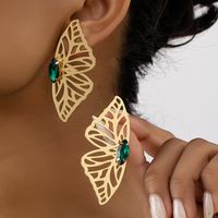 Retro Butterfly Alloy Plating Inlay Gem Women's Ear Studs main image 3