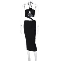 Women's Pencil Skirt Streetwear Collarless Hollow Out Backless Sleeveless Solid Color Midi Dress Party sku image 8