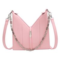 Women's Small Pu Leather Stripe Solid Color Classic Style Chain Square Lock Clasp Crossbody Bag sku image 2