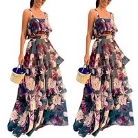 Women's Basic Flower 4-way Stretch Fabric Polyester Printing Skirt Sets main image 1