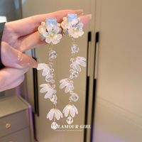 1 Pair Sweet Tassel Flower Butterfly Inlay Imitation Pearl Alloy Rhinestones Drop Earrings sku image 17