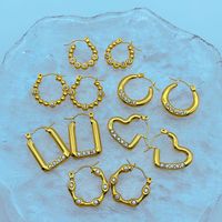 1 Pair Retro Heart Shape Stainless Steel Plating Inlay Artificial Pearls Hoop Earrings main image 4