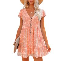 Femmes Robe De Princesse Pastorale Col En V Impression Manche Courte Petites Fleurs Au-dessus Du Genou Vacances main image 5