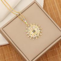 Wholesale Casual Eye Flower Stainless Steel Copper Enamel Inlay 18K Gold Plated Natural Stone Zircon Pendant Necklace main image 2
