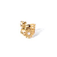 Vintage Style Flower Titanium Steel Plating Inlay Pearl 18k Gold Plated Wide Band Ring sku image 1