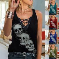 Women's Vest Sleeveless T-shirts Patchwork Punk Skull main image 2