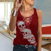 Women's Vest Sleeveless T-shirts Patchwork Punk Skull main image 5