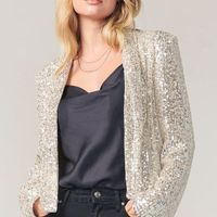 Women's Streetwear Solid Color Sequins Patchwork Double Breasted Coat Blazer main image 4