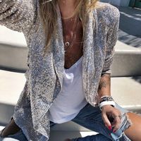 Women's Streetwear Solid Color Sequins Patchwork Double Breasted Coat Blazer main image 1