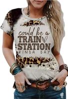 Women's T-shirt Short Sleeve T-shirts Printing Vintage Style Letter Leopard main image 1