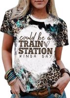 Women's T-shirt Short Sleeve T-shirts Printing Vintage Style Letter Leopard main image 5