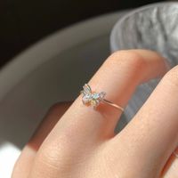 Simple Style Butterfly Copper Plating Inlay Zircon Open Ring sku image 1