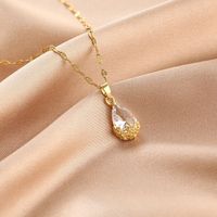 Wholesale Simple Style Water Droplets Crown Fish Tail Titanium Steel Zircon Pendant Necklace sku image 3