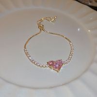 Elegant Heart Shape Flower Shell Mixed Materials Plating Inlay Rhinestones Opal Zircon Women's Bracelets sku image 6
