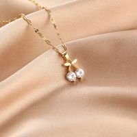 Wholesale Simple Style Water Droplets Crown Fish Tail Titanium Steel Zircon Pendant Necklace sku image 2