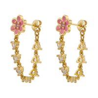 1 Pair Sweet Flower Copper Enamel Plating Inlay Zircon 18k Gold Plated Earrings sku image 2
