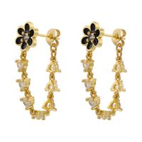 1 Pair Sweet Flower Copper Enamel Plating Inlay Zircon 18k Gold Plated Earrings sku image 3
