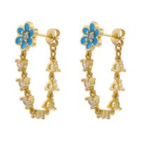 1 Pair Sweet Flower Copper Enamel Plating Inlay Zircon 18k Gold Plated Earrings main image 5