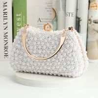 Champagne White Beige Alloy Solid Color Square Evening Bags sku image 3