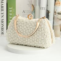 Champagne White Beige Alloy Solid Color Square Evening Bags sku image 1