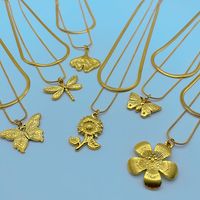 Wholesale Simple Style Flower Butterfly Ginkgo Leaf Titanium Steel Layered Necklaces main image 1