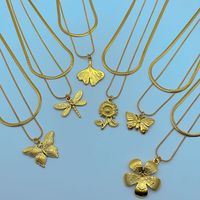 Wholesale Simple Style Flower Butterfly Ginkgo Leaf Titanium Steel Layered Necklaces main image 5