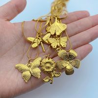 Wholesale Simple Style Flower Butterfly Ginkgo Leaf Titanium Steel Layered Necklaces main image 4
