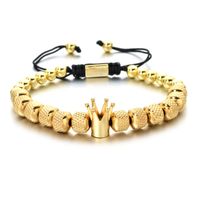 Hip-hop Retro Crown Stainless Steel Copper Beaded Plating Braid Bracelets main image 3