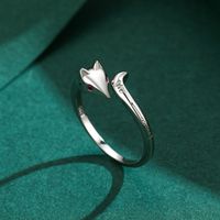 Cute Fox Sterling Silver Plating Inlay Zircon Rhodium Plated Open Ring main image 5