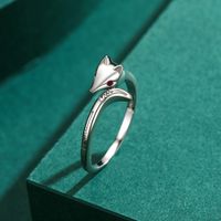 Cute Fox Sterling Silver Plating Inlay Zircon Rhodium Plated Open Ring main image 6