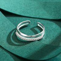 Japanese Style Lines Sterling Silver Plating Inlay Zircon Rhodium Plated Open Ring main image 6
