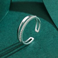 Japanese Style Lines Sterling Silver Plating Inlay Zircon Rhodium Plated Open Ring main image 5