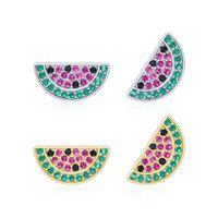 1 Pair Cute Watermelon Sterling Silver Plating Inlay Zircon 14k Gold Plated Rhodium Plated Ear Studs main image 5