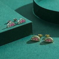 1 Pair Cute Watermelon Sterling Silver Plating Inlay Zircon 14k Gold Plated Rhodium Plated Ear Studs main image 1