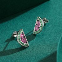 1 Pair Cute Watermelon Sterling Silver Plating Inlay Zircon 14k Gold Plated Rhodium Plated Ear Studs main image 6