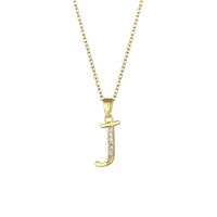 Stainless Steel Titanium Steel 18K Gold Plated Fashion Plating Inlay Letter Zircon Pendant Necklace sku image 17