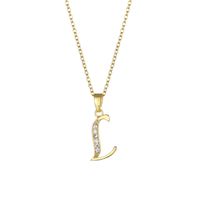 Stainless Steel Titanium Steel 18K Gold Plated Fashion Plating Inlay Letter Zircon Pendant Necklace sku image 11