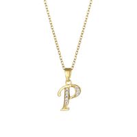 Stainless Steel Titanium Steel 18K Gold Plated Fashion Plating Inlay Letter Zircon Pendant Necklace sku image 6