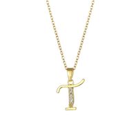 Stainless Steel Titanium Steel 18K Gold Plated Fashion Plating Inlay Letter Zircon Pendant Necklace sku image 20
