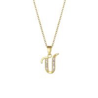 Stainless Steel Titanium Steel 18K Gold Plated Fashion Plating Inlay Letter Zircon Pendant Necklace sku image 23