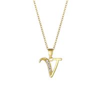 Stainless Steel Titanium Steel 18K Gold Plated Fashion Plating Inlay Letter Zircon Pendant Necklace sku image 24