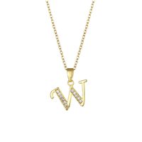 Stainless Steel Titanium Steel 18K Gold Plated Fashion Plating Inlay Letter Zircon Pendant Necklace sku image 15