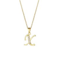 Stainless Steel Titanium Steel 18K Gold Plated Fashion Plating Inlay Letter Zircon Pendant Necklace sku image 24