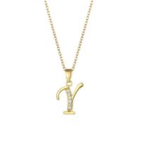 Stainless Steel Titanium Steel 18K Gold Plated Fashion Plating Inlay Letter Zircon Pendant Necklace sku image 25