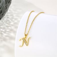 Stainless Steel Titanium Steel 18K Gold Plated Fashion Plating Inlay Letter Zircon Pendant Necklace main image 10