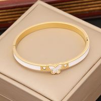 1 Piece Fashion Butterfly Stainless Steel Enamel Inlay Zircon Bangle main image 3