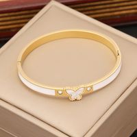 1 Piece Fashion Butterfly Stainless Steel Enamel Inlay Zircon Bangle sku image 5