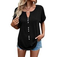 Women's T-shirt Short Sleeve T-shirts Patchwork Button Casual Solid Color main image 4