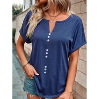 Women's T-shirt Short Sleeve T-shirts Patchwork Button Casual Solid Color main image 3