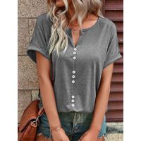 Women's T-shirt Short Sleeve T-shirts Patchwork Button Casual Solid Color main image 6